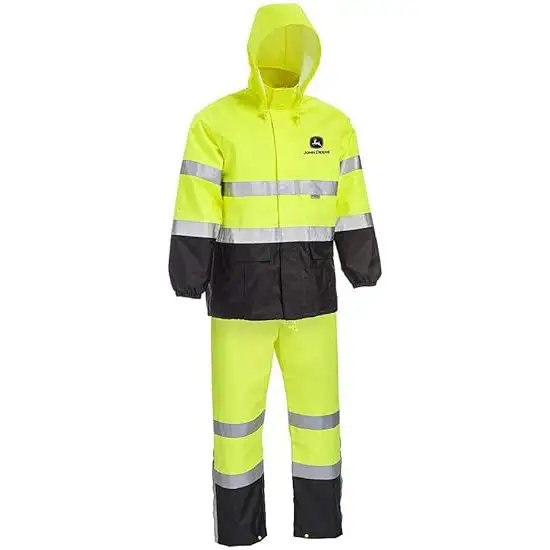 John Deere Unisex High Visability ANSI Class III Rain Suit Jacket and Bib - 1